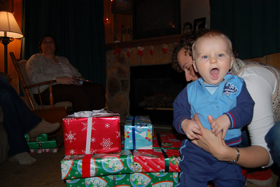 Up to his elbows in presents (that was only half of them)