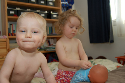 The topless two babysitting