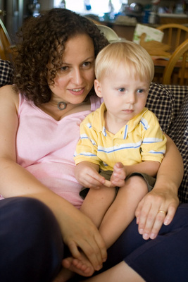 A very worried Ivan watching 'Finding Nemo', safe in Mama's lap