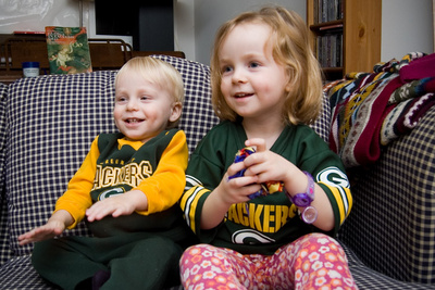 Intently cheering on the Pack (alas, to no avail)