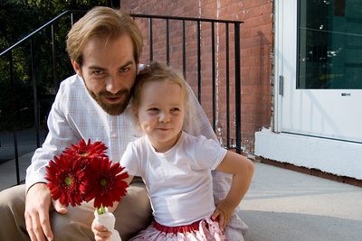 Mustering a smile for Papa before the first day of school
