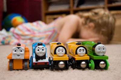 Veronika can't bear the excitement of having her new engine friends