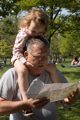 Uncle Larry's co-pilot at Brooklyn Botanic Garden