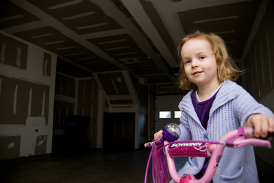 Sussing out the new apartment (the bigger garage was a hit for bike riding)
