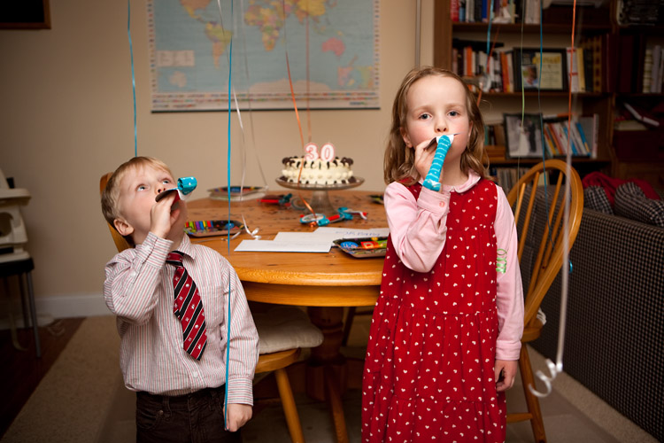 Performing some final quality control tests on the birthday decorations before the big surprise